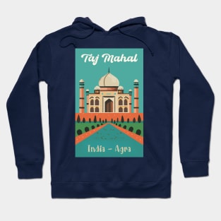 A Vintage Travel Art of the Taj Mahal in Agra - India Hoodie